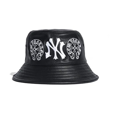 CHROME YORK EMBLEM LETHER BUCKET HAT -BLACK-