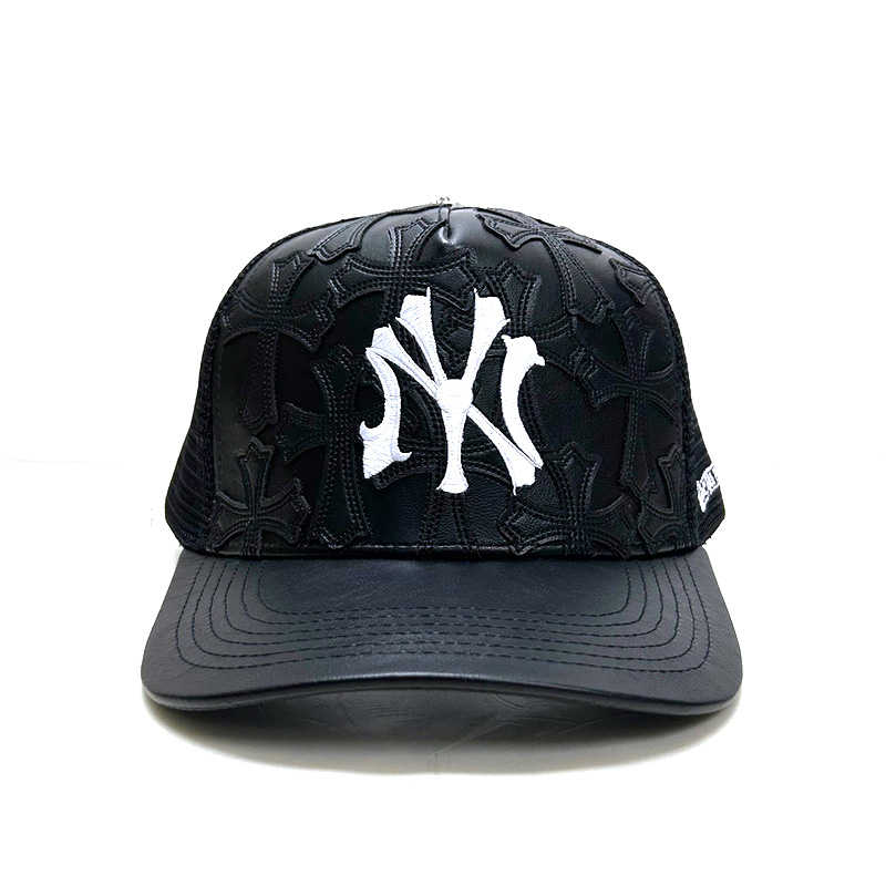 NEWVINTAGE NV CROSS LEATHER MESH CAP -BLACK-
