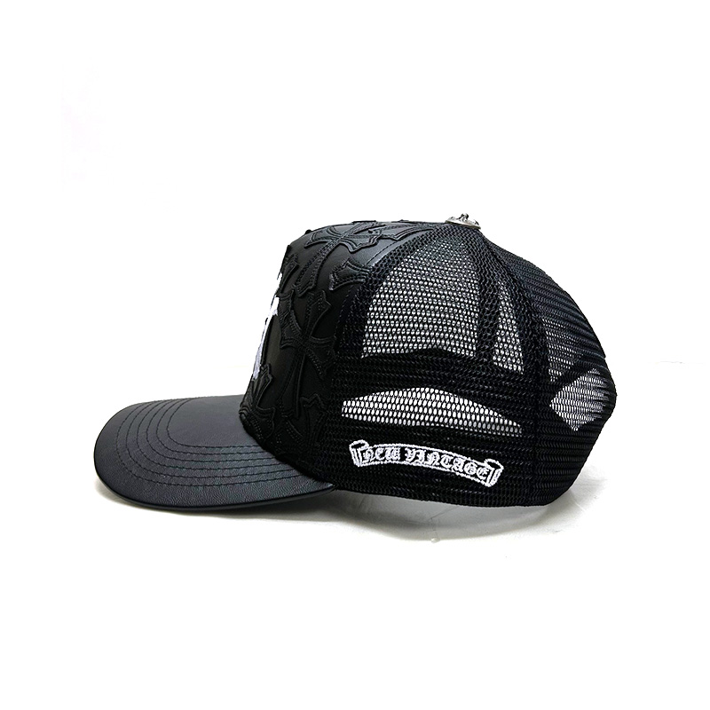 NEWVINTAGE NV CROSS LEATHER MESH CAP -BLACK-