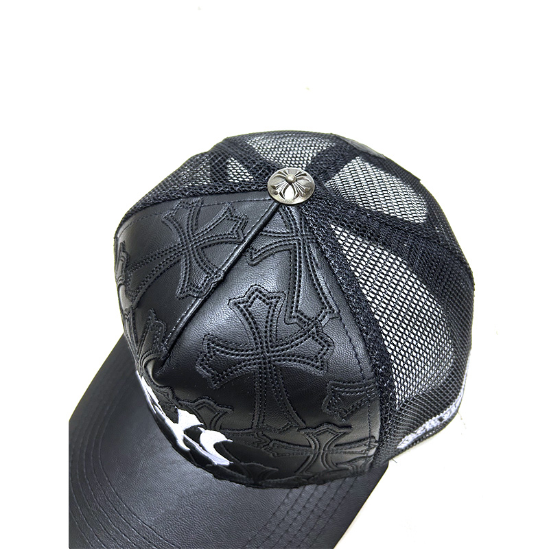 NEWVINTAGE NV CROSS LEATHER MESH CAP -BLACK-