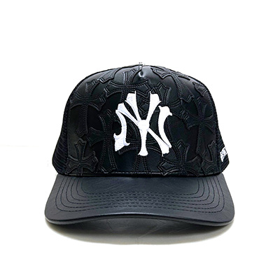 NEWVINTAGE NV CROSS LEATHER MESH CAP -BLACK-
