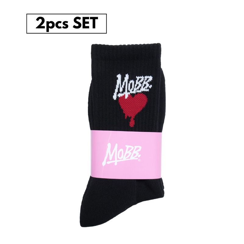 HEART DRIP SOCKS (2pcs) -BLACK- (LADIES)