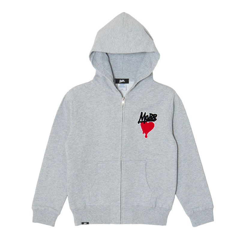 HEART DRIP WAPPEN ZIP HOODIE -GREY- (KIDS)