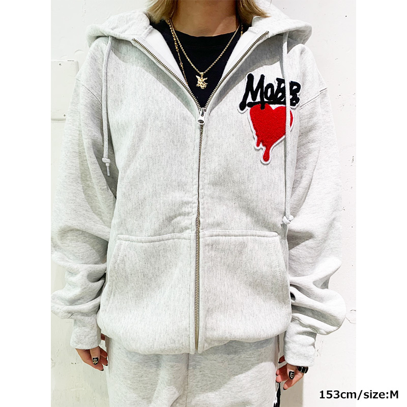 HEART DRIP WAPPEN ZIP HOODIE -BLACK-
