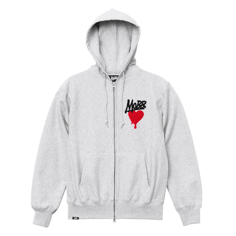HEART DRIP WAPPEN ZIP HOODIE -GREY-