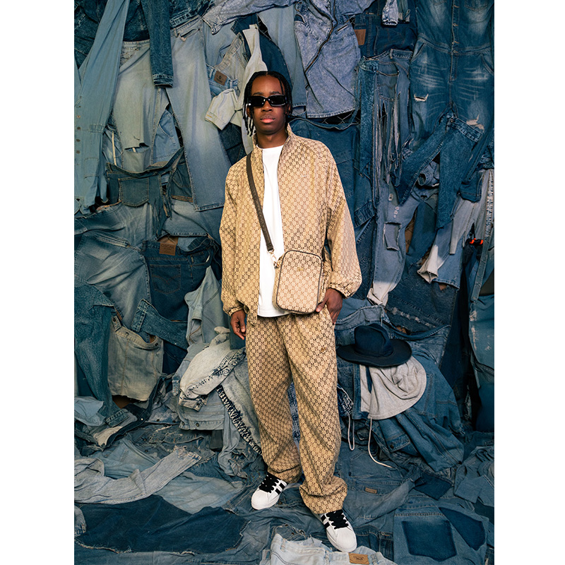 MONOGRAM JACQUARD  TRACK PANTS -BEIGE-