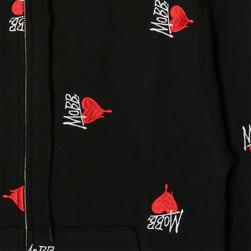 HEART DRIP PATTERN ZIP HOODIE -BLACK-