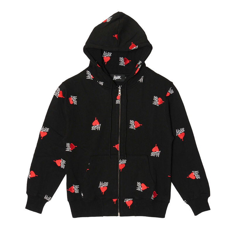 HEART DRIP PATTERN ZIP HOODIE -BLACK-