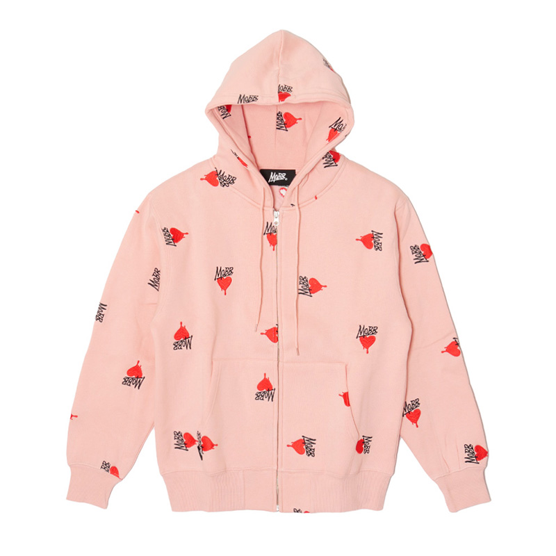 HEART DRIP PATTERN ZIP HOODIE -PINK-