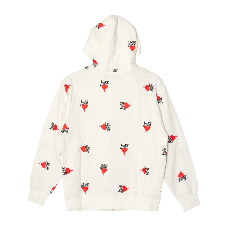 HEART DRIP PATTERN ZIP HOODIE -WHITE-