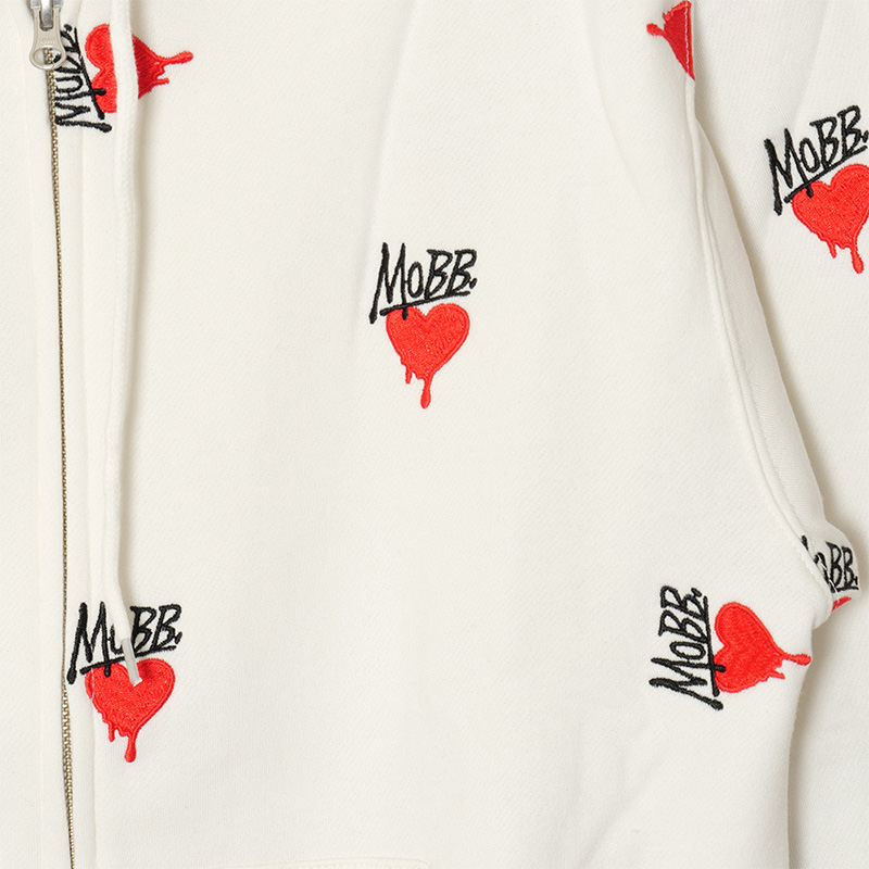 HEART DRIP PATTERN ZIP HOODIE -WHITE-