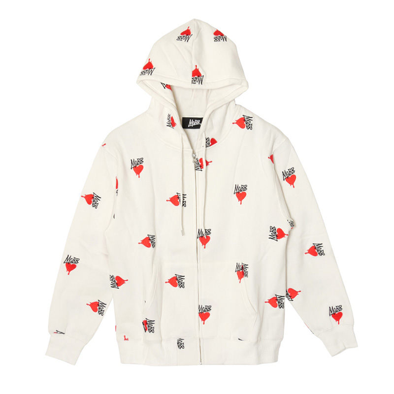 HEART DRIP PATTERN ZIP HOODIE -WHITE-