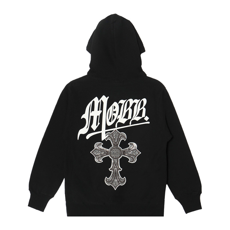 CROSS STUDS STONE HOODIE -BLACK-