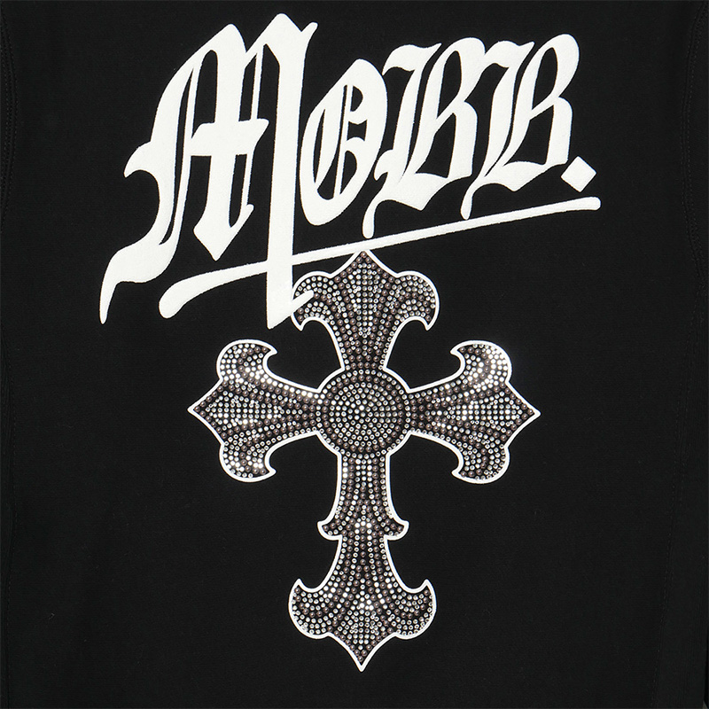 CROSS STUDS STONE HOODIE -BLACK-