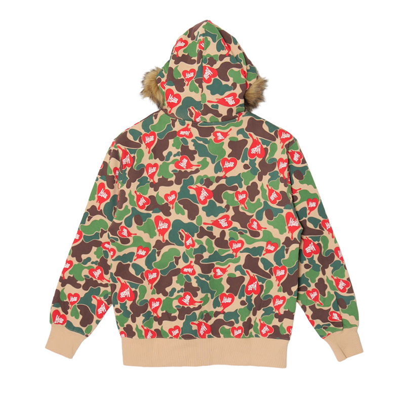 HEART DRIP CAMO FUR ZIP HOODIE -BEIGE-