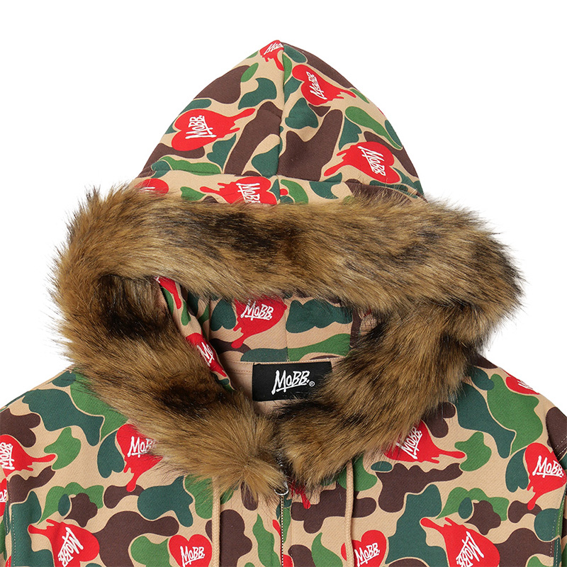 HEART DRIP CAMO FUR ZIP HOODIE -BEIGE-
