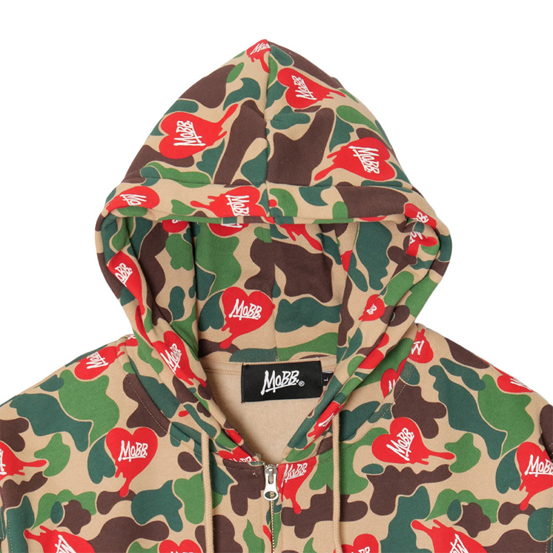 HEART DRIP CAMO FUR ZIP HOODIE -BEIGE-