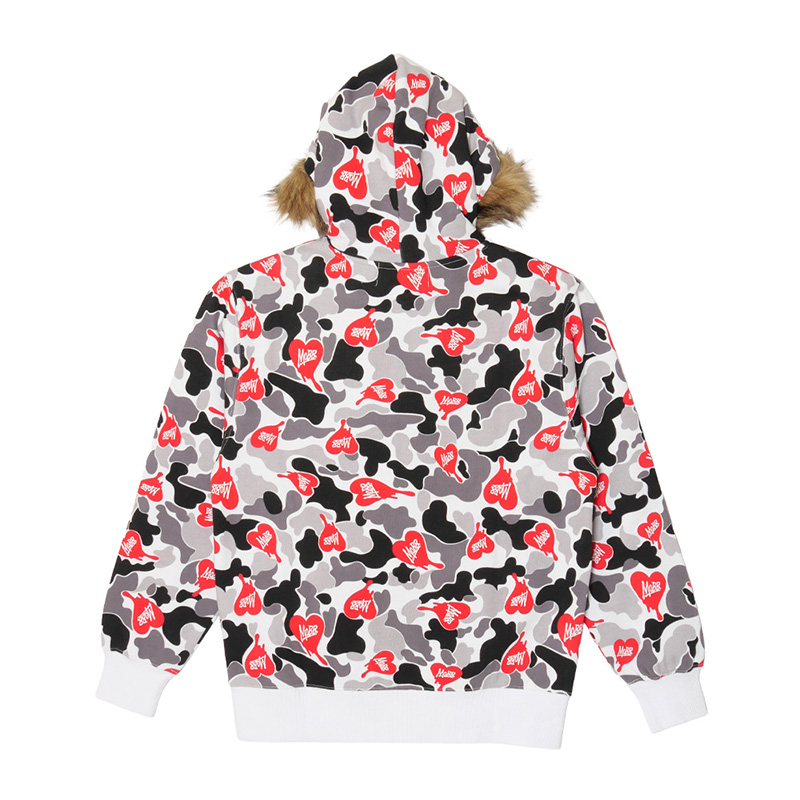HEART DRIP CAMO FUR ZIP HOODIE -BLACK-