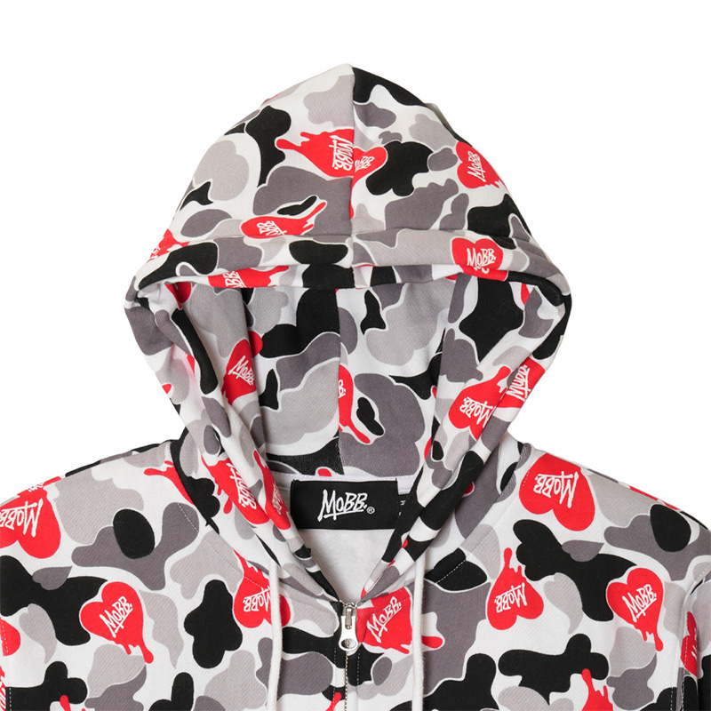 HEART DRIP CAMO FUR ZIP HOODIE -BLACK-