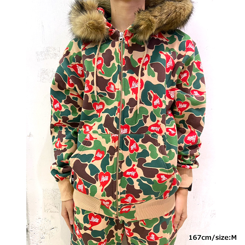 HEART DRIP CAMO FUR ZIP HOODIE -BLACK-
