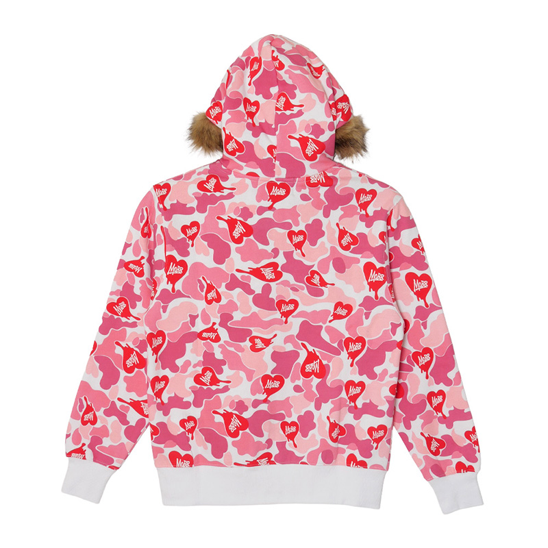 HEART DRIP CAMO FUR ZIP HOODIE -PINK-