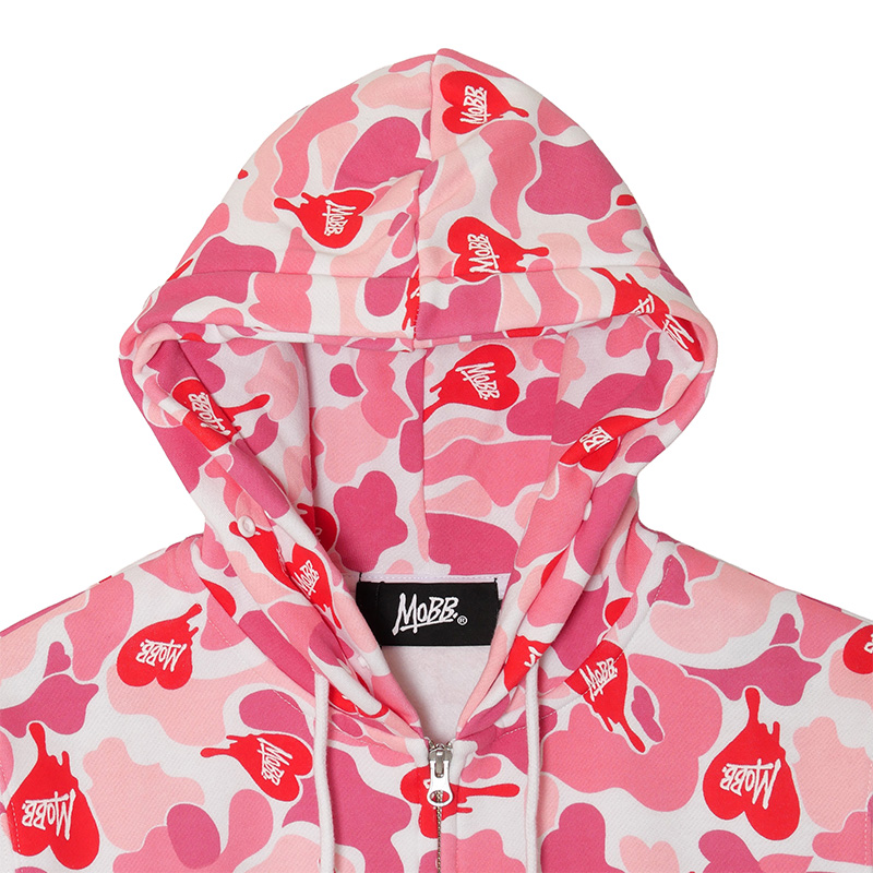 HEART DRIP CAMO FUR ZIP HOODIE -PINK-