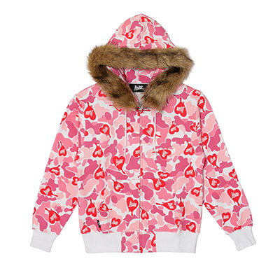 HEART DRIP CAMO FUR ZIP HOODIE -PINK-