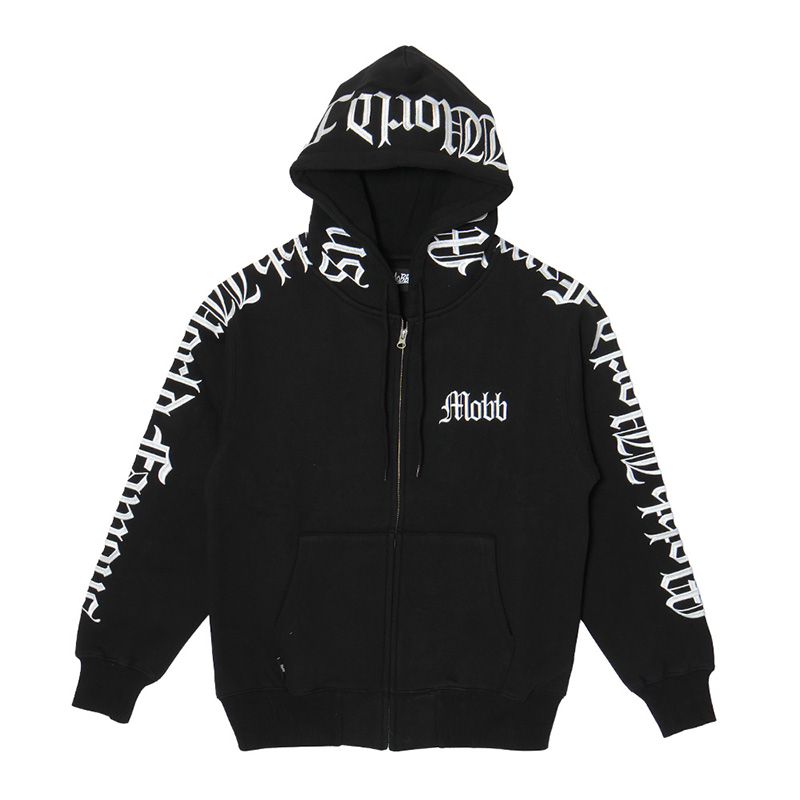OLD LETTER ZIP HOODIE -BLACK-