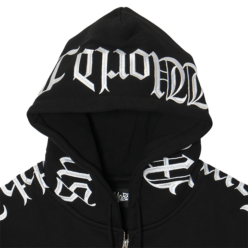 OLD LETTER ZIP HOODIE -BLACK-
