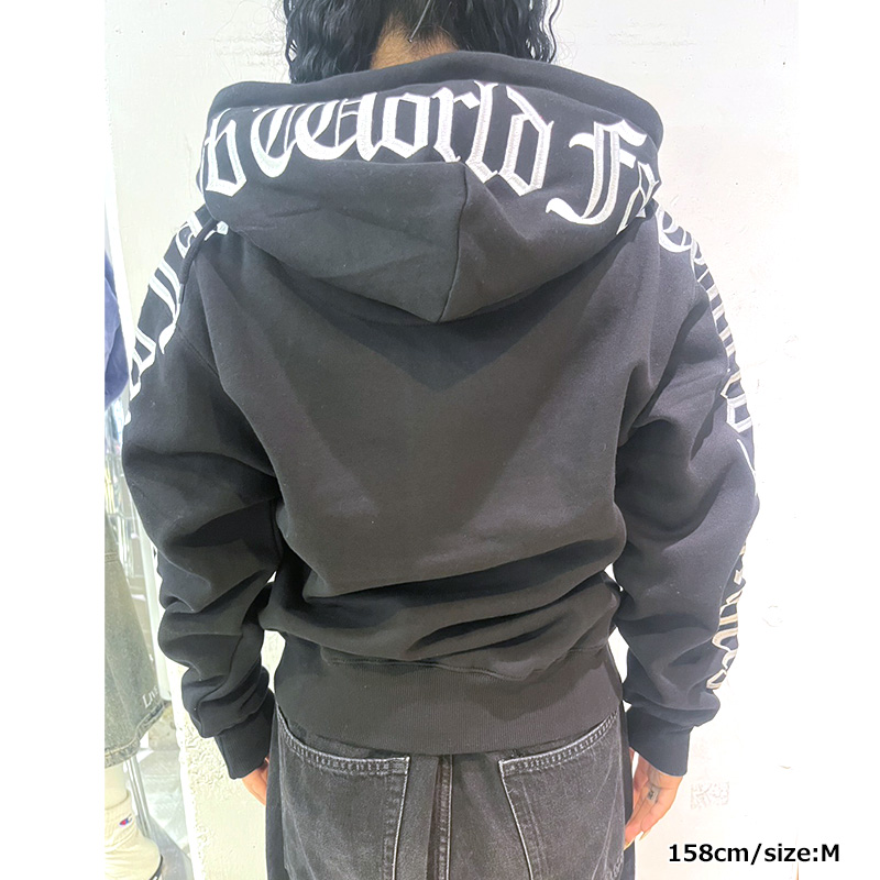 OLD LETTER ZIP HOODIE -BLACK-