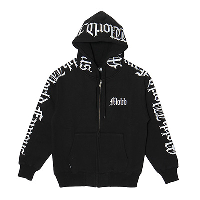 OLD LETTER ZIP HOODIE -BLACK-