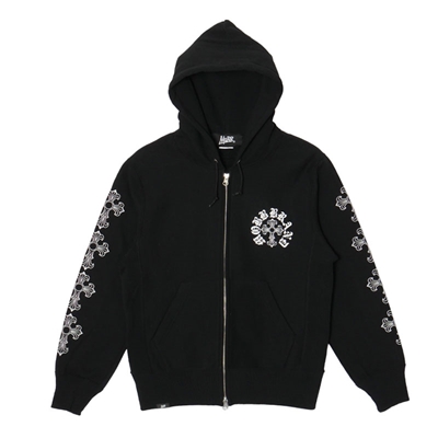 CROSS SLEEVE ZIP HOODIE -BLACK-