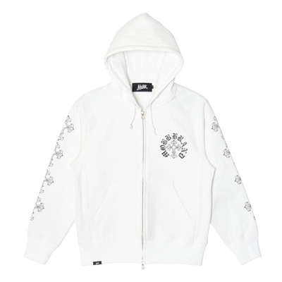 CROSS SLEEVE ZIP HOODIE -WHITE-