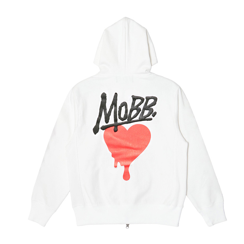 HEART DRIP ZIP HOODIE HOODIE -WHITE-