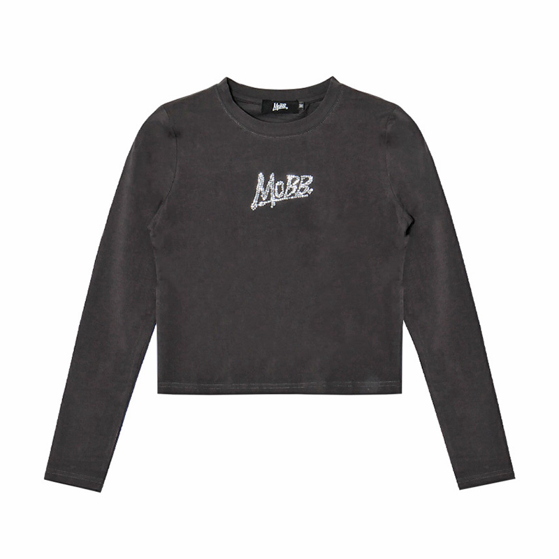OG RHINESTONE L/S T-SHIRT -GREY-(WOMEN)