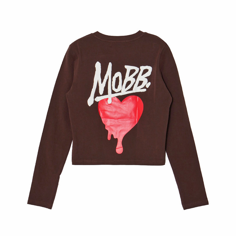 HEART DRIP L/S T-SHIRT -BROWN-(WOMEN)
