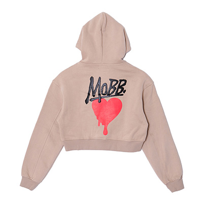 HEART DRIP CROPPED HOODIE -BEIGE- (LADIES)
