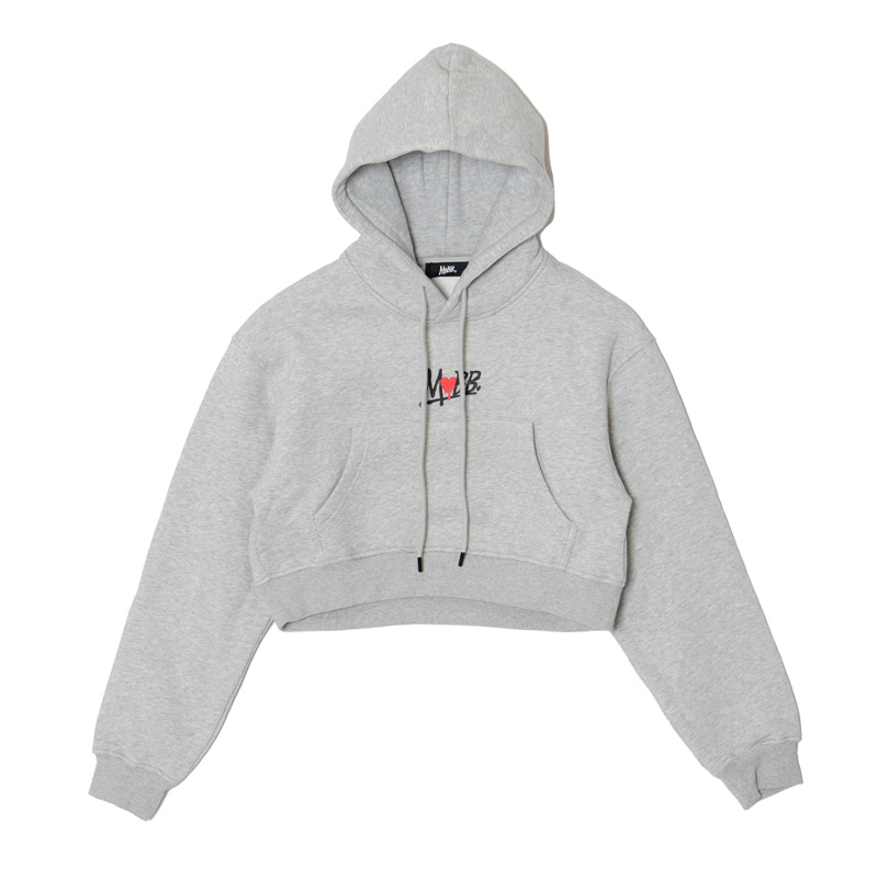 HEART DRIP CROPPED HOODIE -GREY- (LADIES)