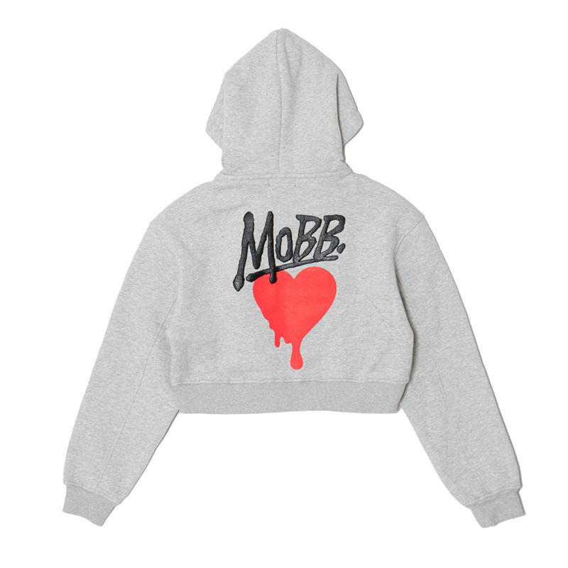 HEART DRIP CROPPED HOODIE -GREY- (LADIES)