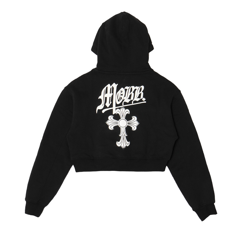 CROSS CROPPED HOODIE -BLACK- (LADIES)