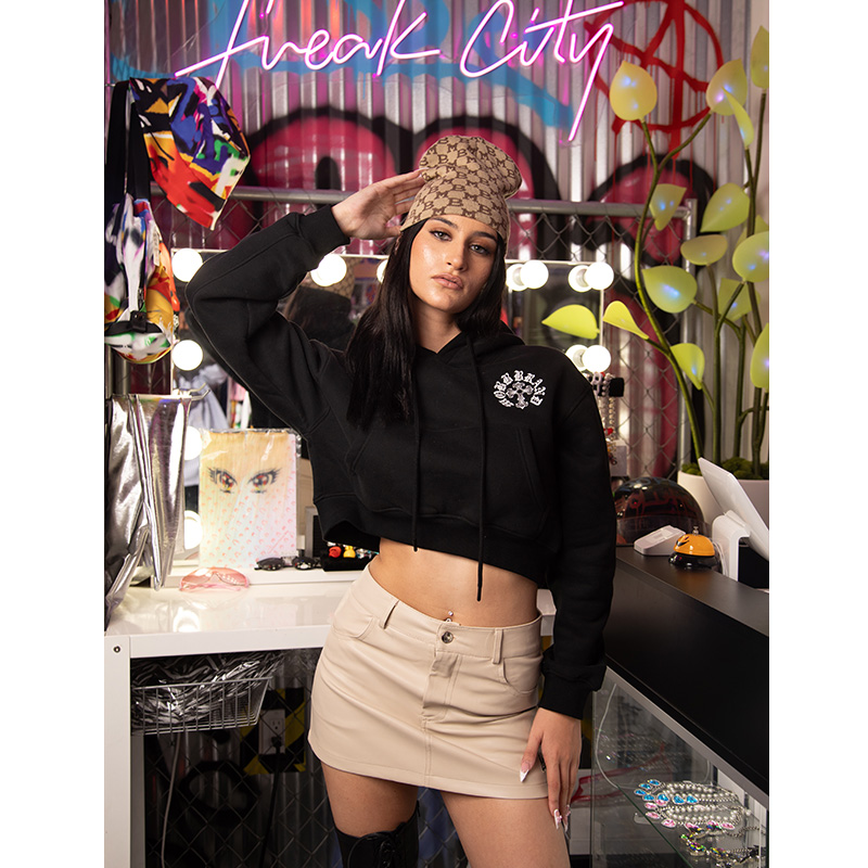 CROSS CROPPED HOODIE -BLACK- (LADIES)