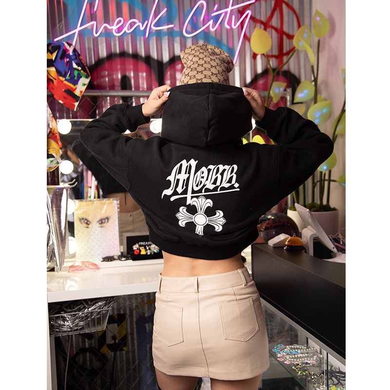 CROSS CROPPED HOODIE -BLACK- (LADIES)