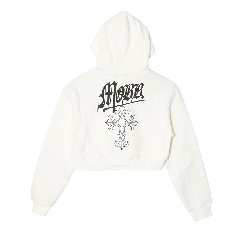 CROSS CROPPED HOODIE -WHITE- (LADIES)