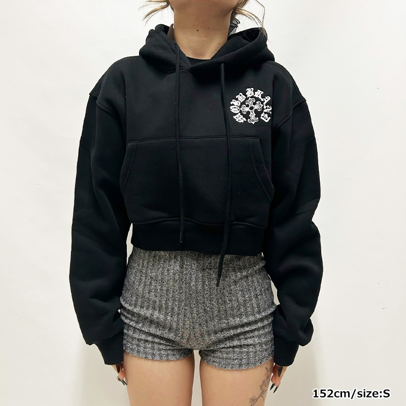 CROSS CROPPED HOODIE -WHITE- (LADIES)