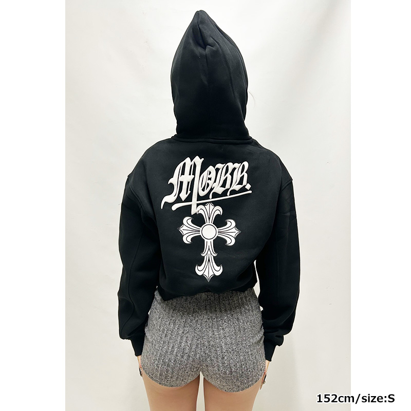 CROSS CROPPED HOODIE -WHITE- (LADIES)