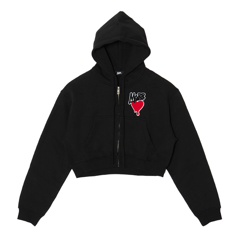 HEART DRIP WAPPEN ZIP HOODIE -BLACK- (LADIES)