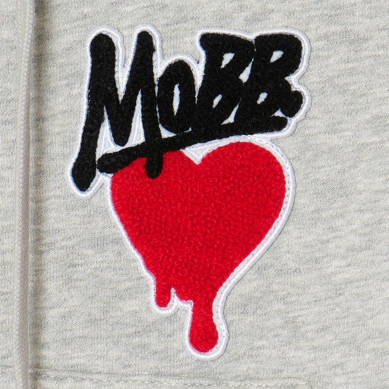 HEART DRIP WAPPEN ZIP HOODIE -GREY- (LADIES)