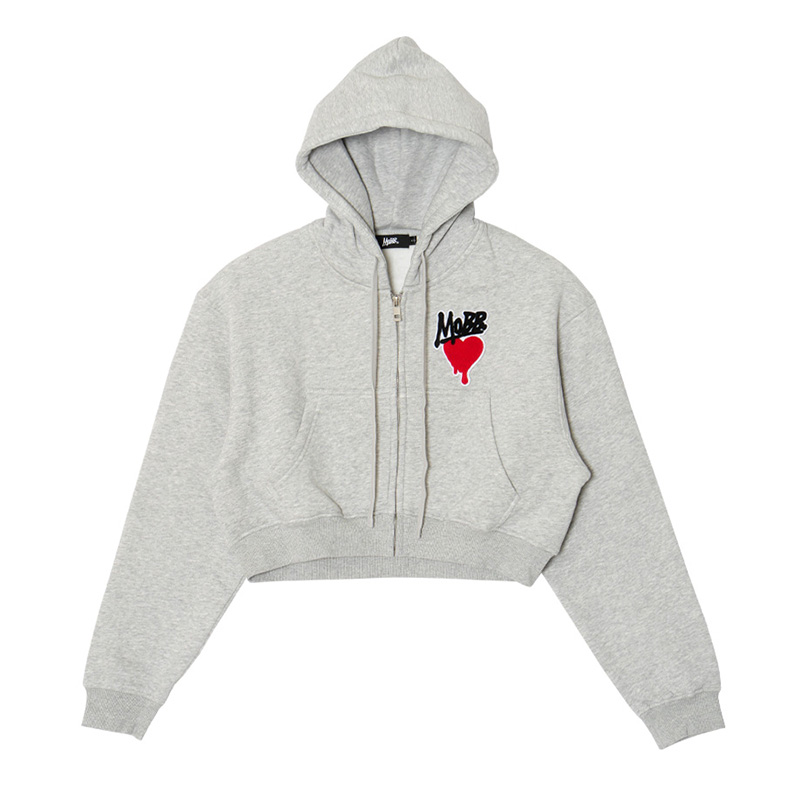 HEART DRIP WAPPEN ZIP HOODIE -GREY- (LADIES)