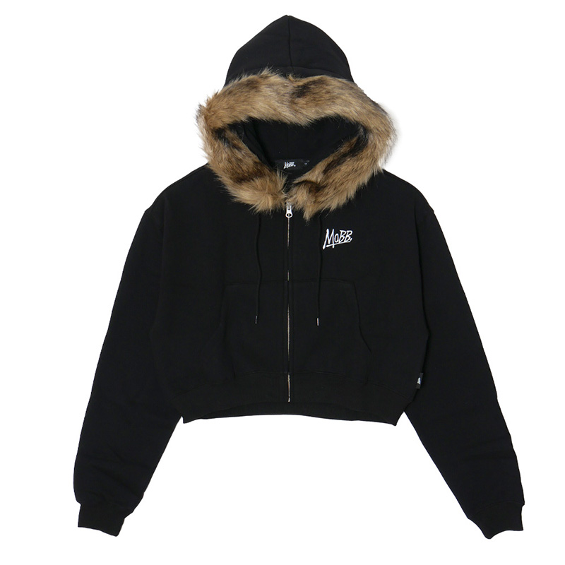 OG CROPPED FUR ZIP HOODIE -BLACK- (LADIES)