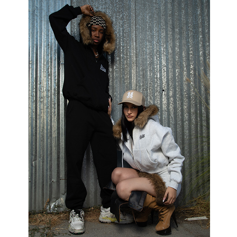 OG CROPPED FUR ZIP HOODIE -GREY- (LADIES)